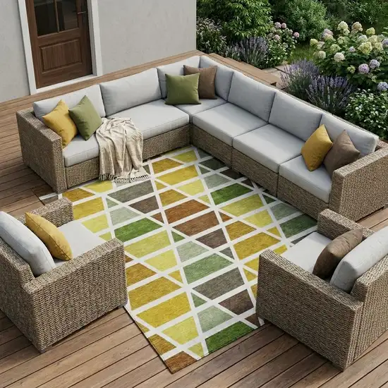 Brown And White Geometric Washable Indoor Outdoor Area Rug Photo 1