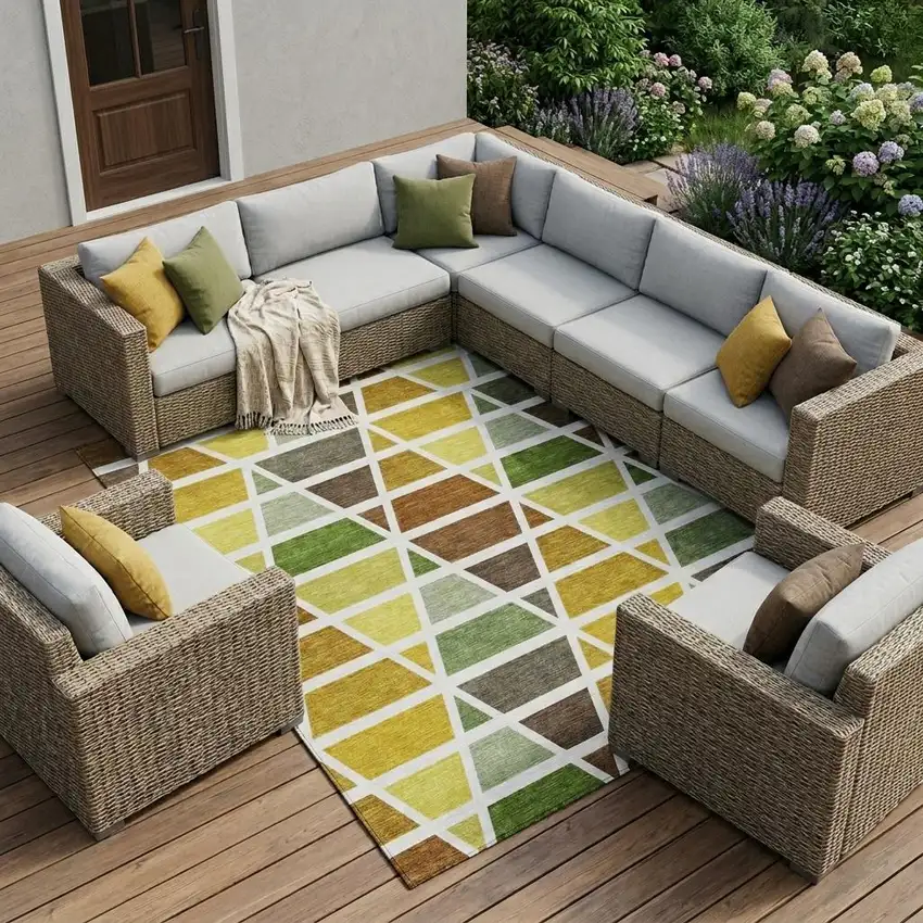 Brown And White Geometric Washable Indoor Outdoor Area Rug Photo 1