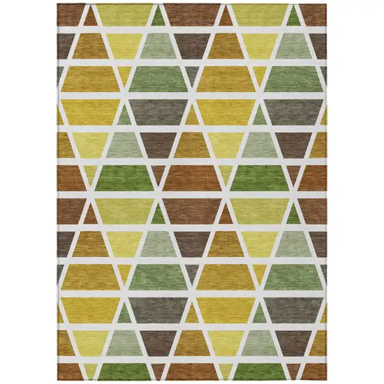 Brown And White Geometric Washable Indoor Outdoor Area Rug Photo 2