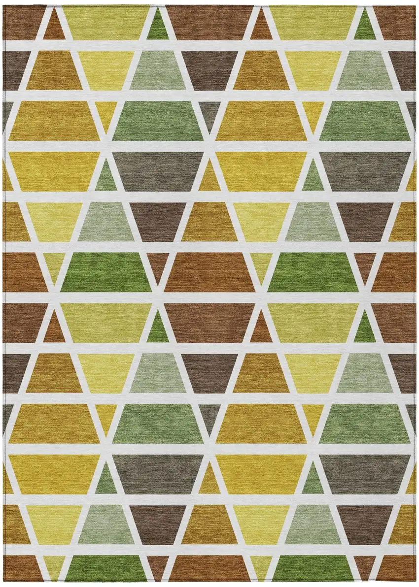 Brown And White Geometric Washable Indoor Outdoor Area Rug Photo 2