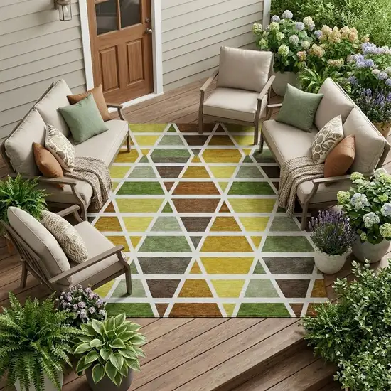 Brown And White Geometric Washable Indoor Outdoor Area Rug Photo 1