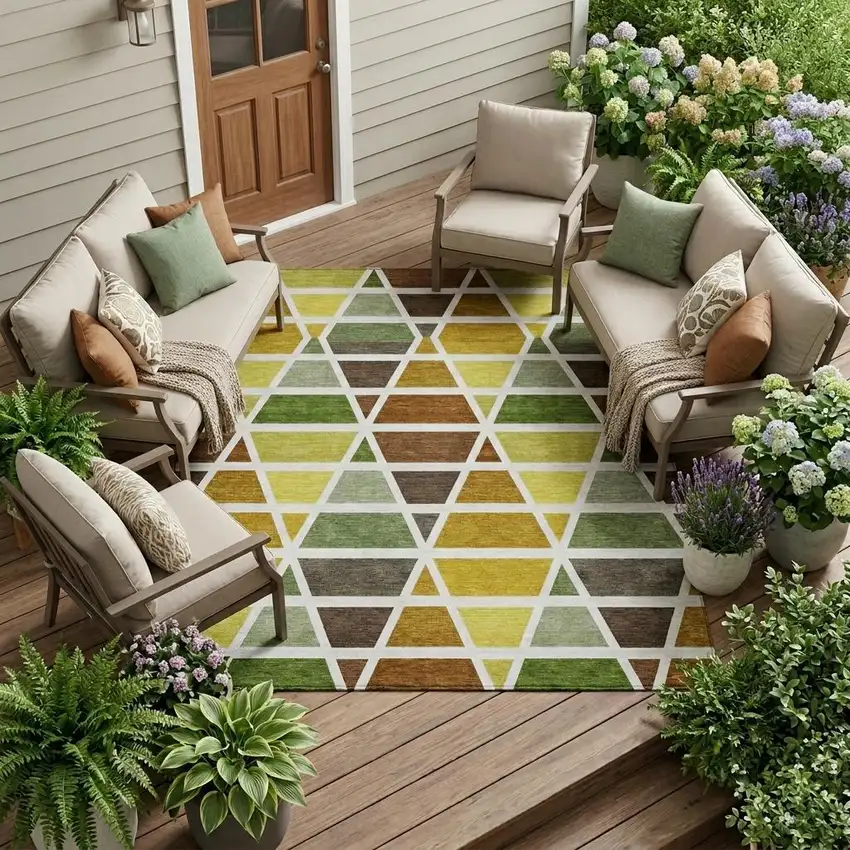 Brown And White Geometric Washable Indoor Outdoor Area Rug Photo 1