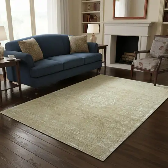 Brown And White Medallion Washable Area Rug With UV Protection Photo 1