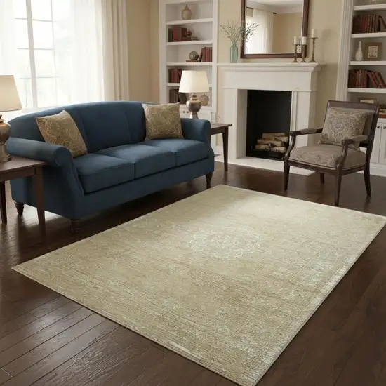 Brown And White Medallion Washable Area Rug With UV Protection Photo 1