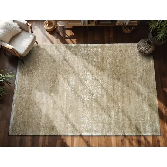 Brown And White Medallion Washable Area Rug With UV Protection Photo 3