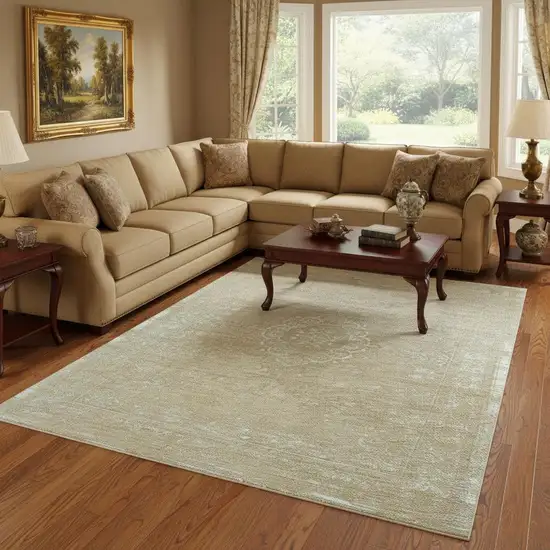 Brown And White Medallion Washable Area Rug With UV Protection Photo 1