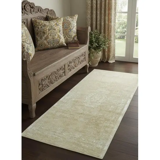 Brown And White Medallion Washable Area Rug With UV Protection Photo 1