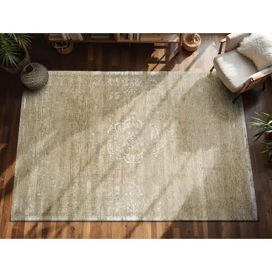 Brown And White Medallion Washable Area Rug With UV Protection Photo 3