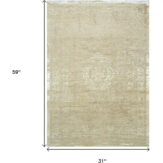 Brown And White Medallion Washable Area Rug With UV Protection Photo 8