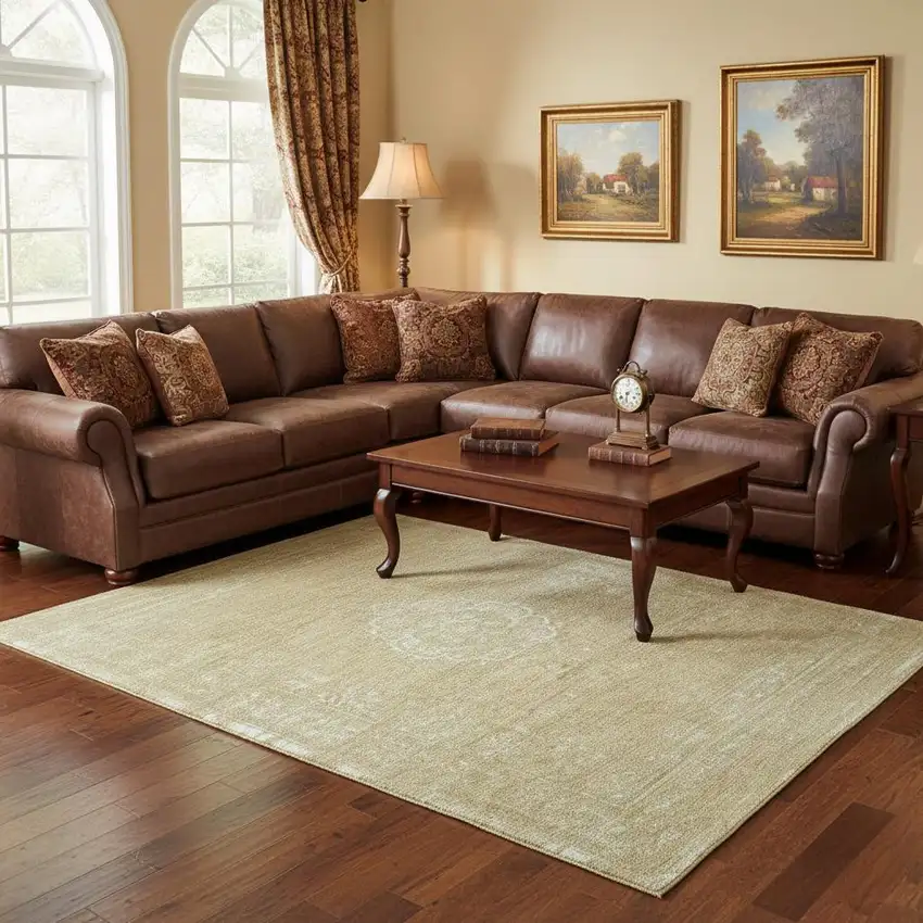 Brown And White Medallion Washable Area Rug With UV Protection Photo 1