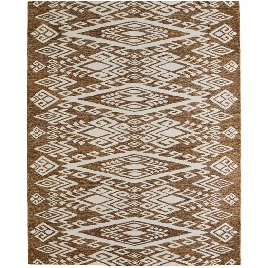 Brown And White Wool Oriental Hand Tufted Area Rug Photo 7