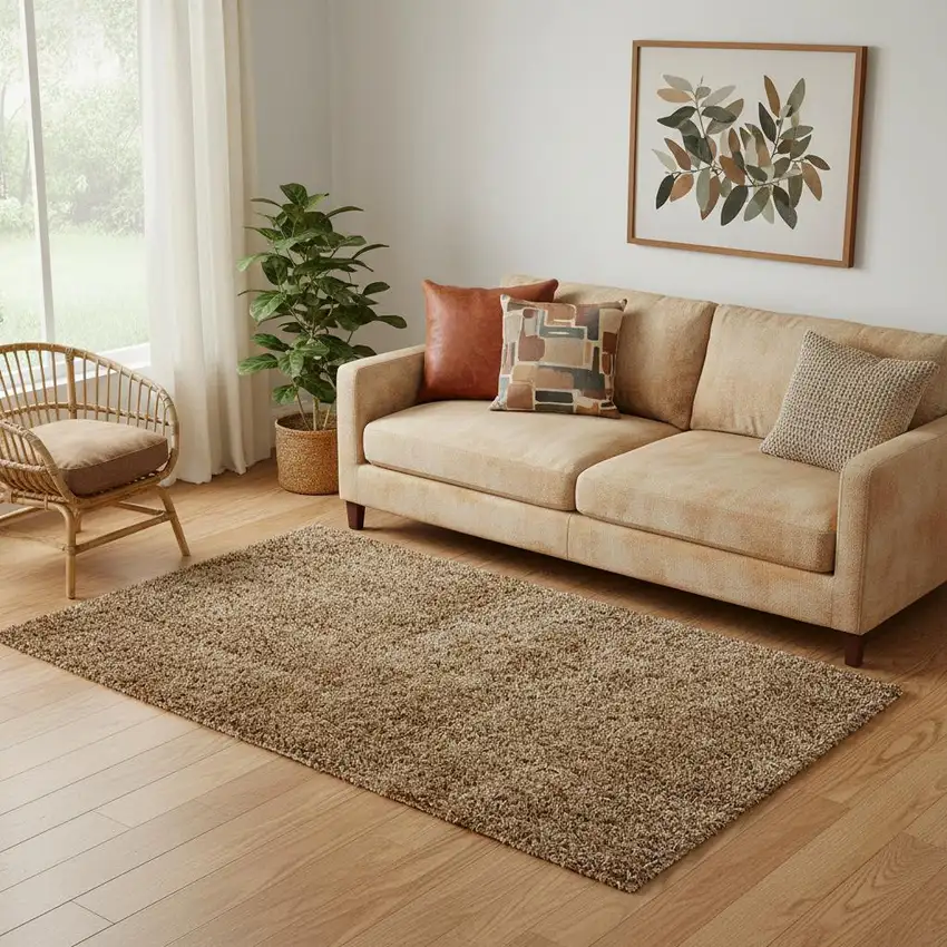 Brown And White Wool Oriental Hand Tufted Area Rug Photo 1