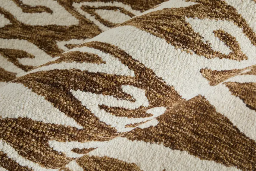 Brown And White Wool Oriental Hand Tufted Area Rug Photo 9