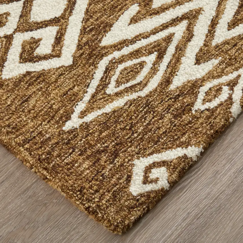 Brown And White Wool Oriental Hand Tufted Area Rug Photo 8