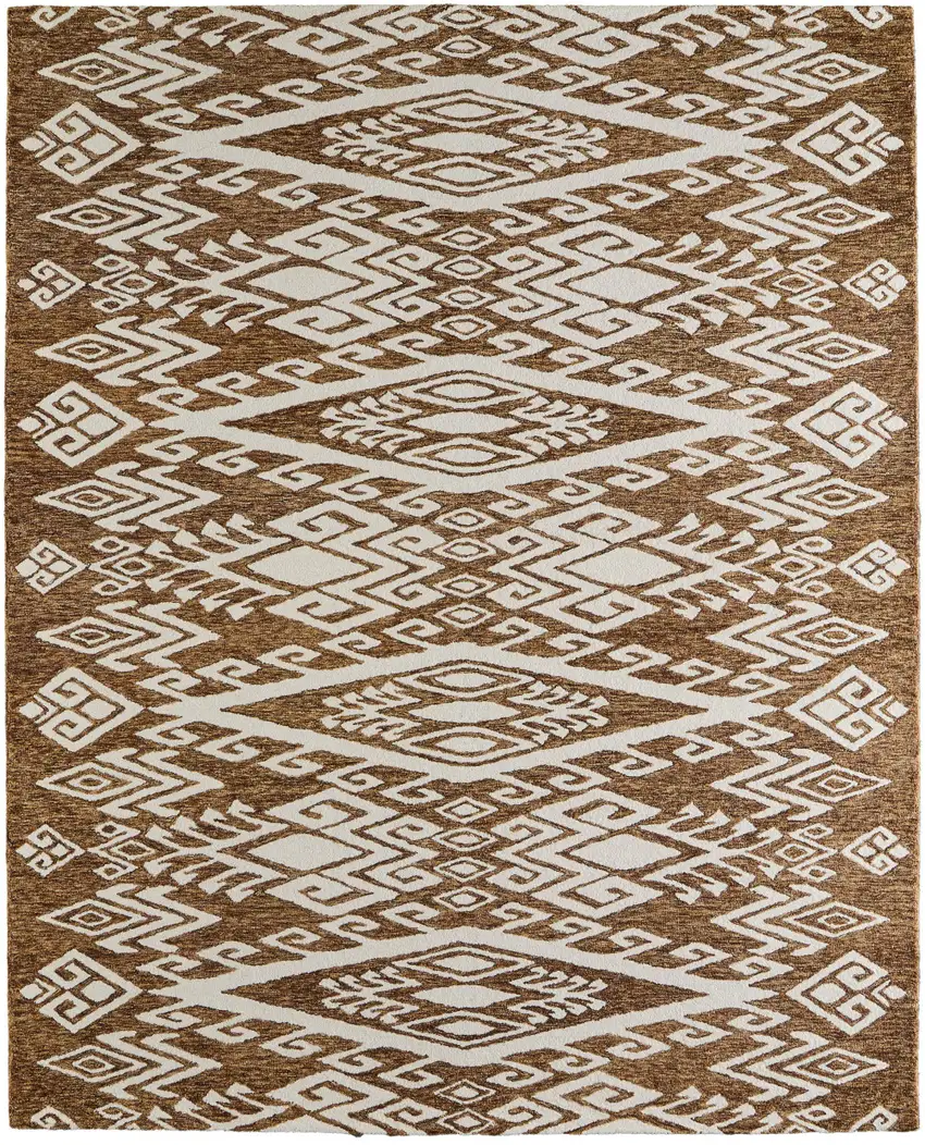 Brown And White Wool Oriental Hand Tufted Area Rug Photo 9