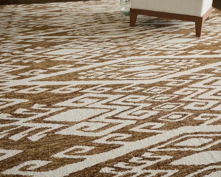 Brown And White Wool Oriental Hand Tufted Area Rug Photo 5