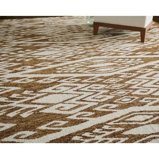 Brown And White Wool Oriental Hand Tufted Area Rug Photo 5