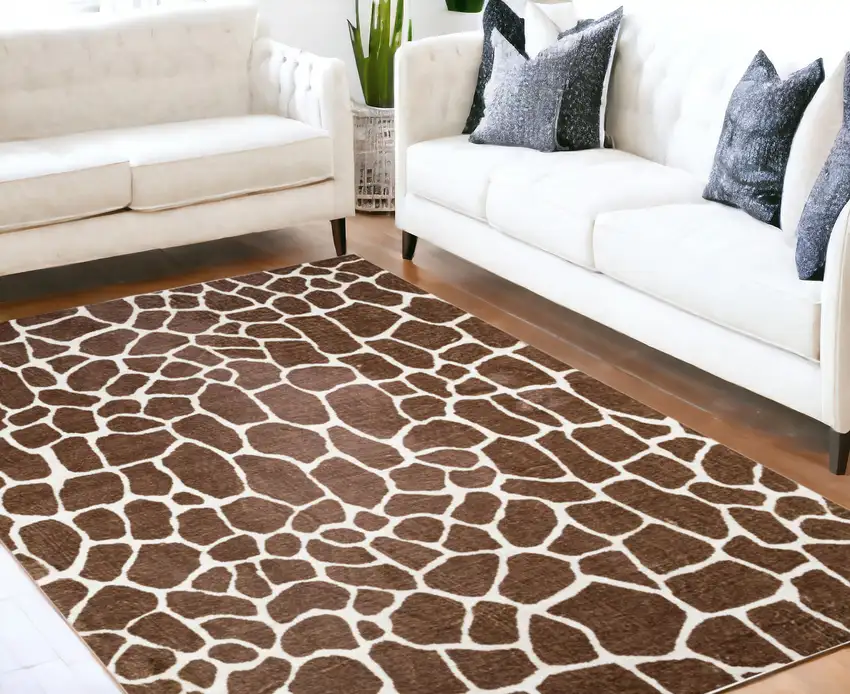Brown Animal Print Shag Non Skid Area Rug Photo 1