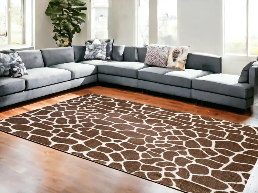 Brown Animal Print Shag Non Skid Area Rug Photo 1