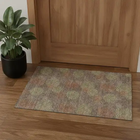 Brown Artichoke Green And Taupe Abstract Washable Area Rug With UV Protection Photo 1