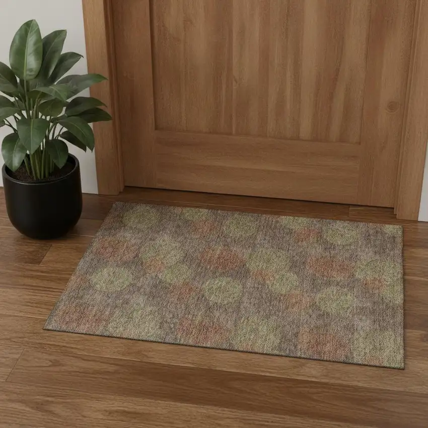 Brown Artichoke Green And Taupe Abstract Washable Area Rug With UV Protection Photo 1