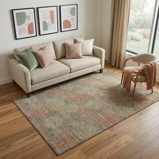 Brown Artichoke Green And Taupe Abstract Washable Area Rug With UV Protection Photo 1