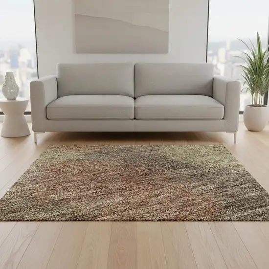 Brown Artichoke Green And Taupe Abstract Washable Area Rug With UV Protection Photo 2