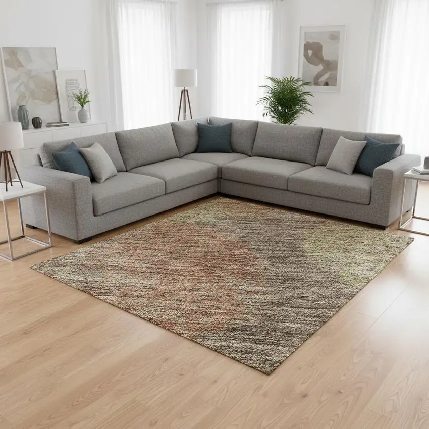 Brown Artichoke Green And Taupe Abstract Washable Area Rug With UV Protection Photo 2