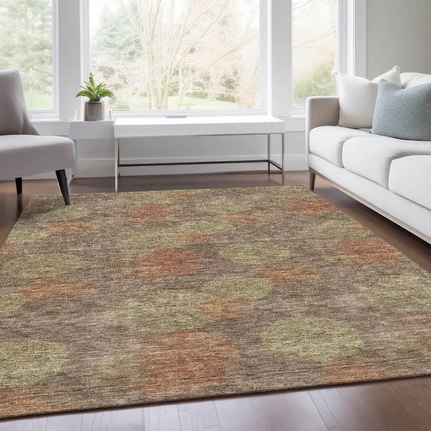 Brown Artichoke Green And Taupe Abstract Washable Area Rug With UV Protection Photo 3