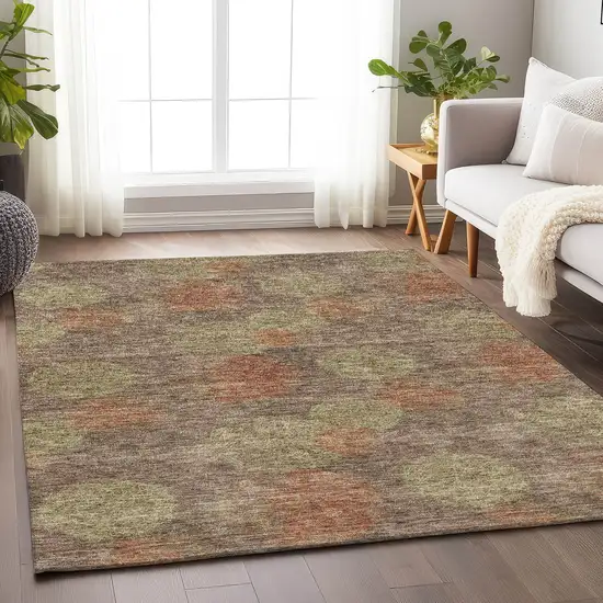 Brown Artichoke Green And Taupe Abstract Washable Area Rug With UV Protection Photo 3