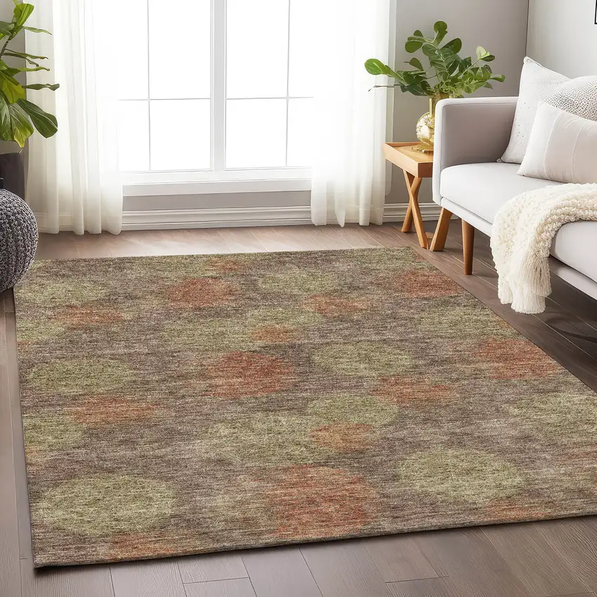 Brown Artichoke Green And Taupe Abstract Washable Area Rug With UV Protection Photo 3
