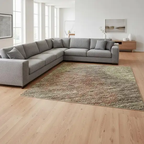 Brown Artichoke Green And Taupe Abstract Washable Area Rug With UV Protection Photo 2