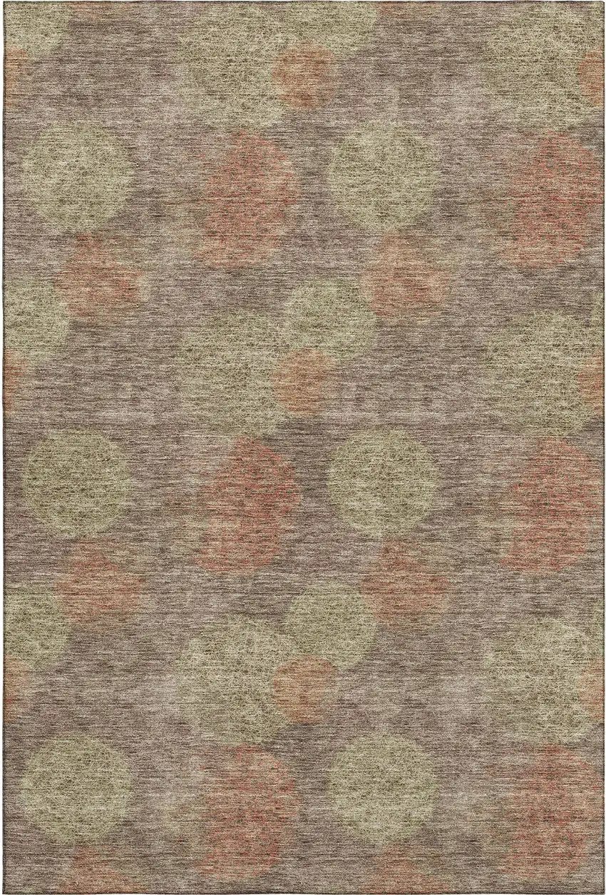 Brown Artichoke Green And Taupe Abstract Washable Area Rug With UV Protection Photo 5
