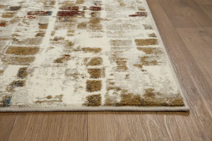 Brown Beige Abstract Tiles Distressed Area Rug Photo 2