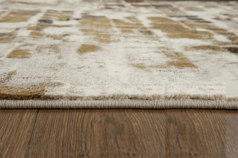 Brown Beige Abstract Tiles Distressed Area Rug Photo 3