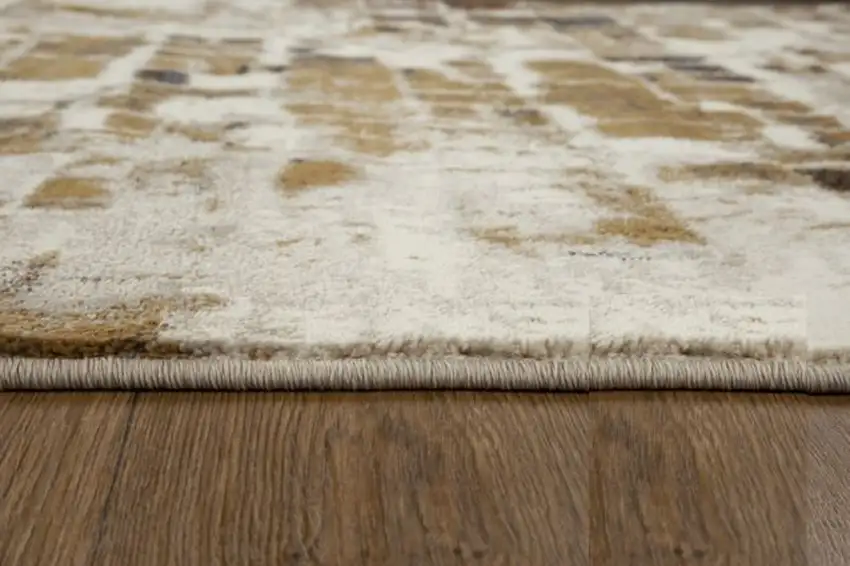 Brown Beige Abstract Tiles Distressed Area Rug Photo 4