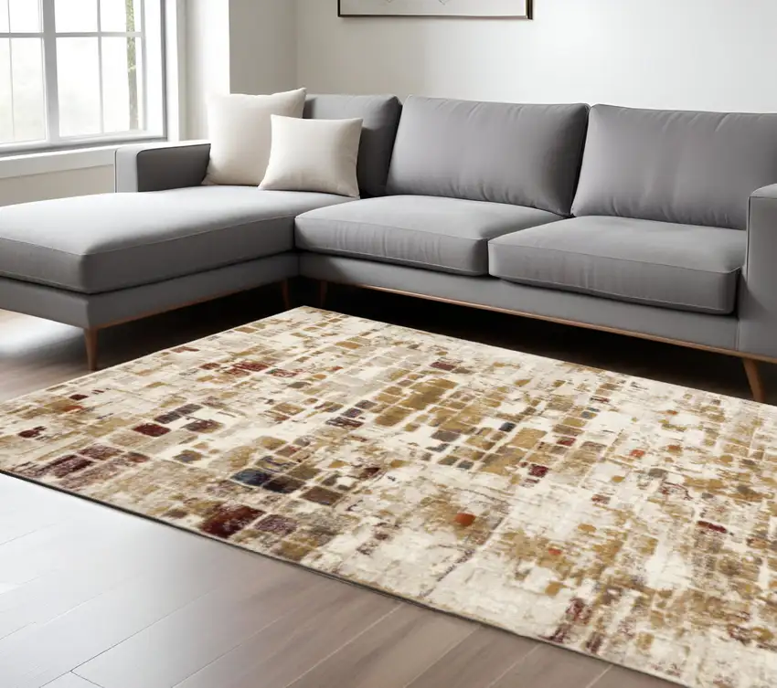 Natural And Brown Abstract Area Rug Photo 2