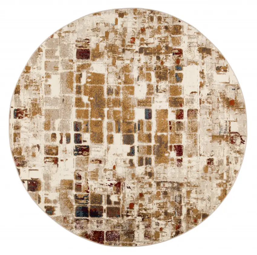 Brown Beige Abstract Tiles Distressed Area Rug Photo 1