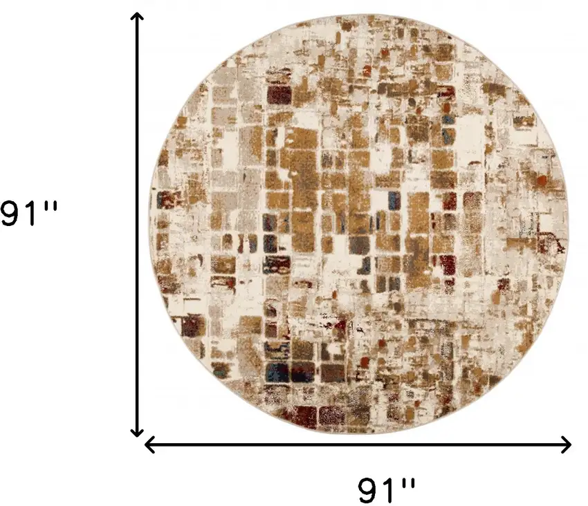 Brown Beige Abstract Tiles Distressed Area Rug Photo 3