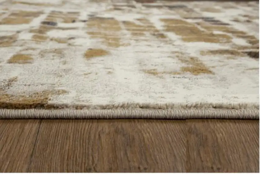 8' Natural And Brown Abstract Runner Rug Photo 6