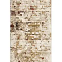 Photo of Brown Beige Abstract Tiles Distressed Runner Rug