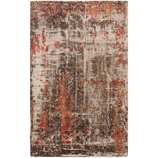 Brown Beige And Apricot New Zealand Lambs Wool Abstract Hand Carved Handmade Area Rug Photo 2