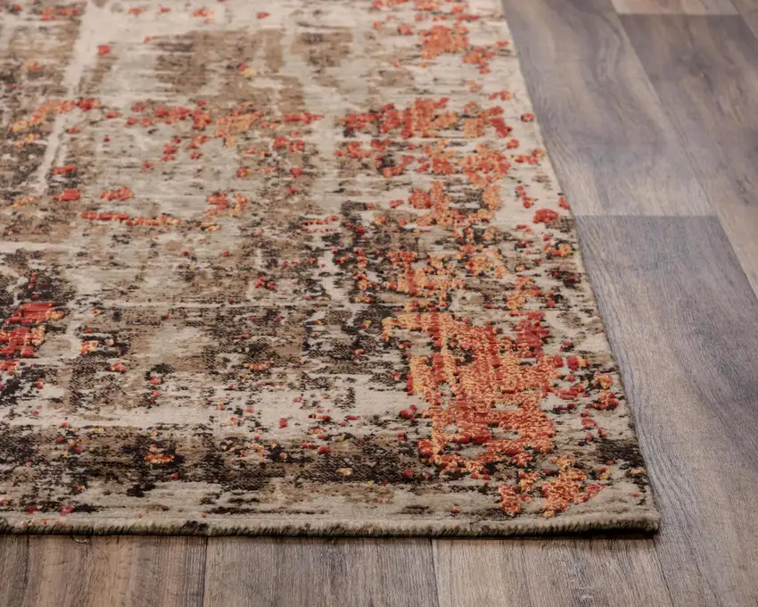 Brown Beige And Apricot New Zealand Lambs Wool Abstract Hand Carved Handmade Area Rug Photo 3