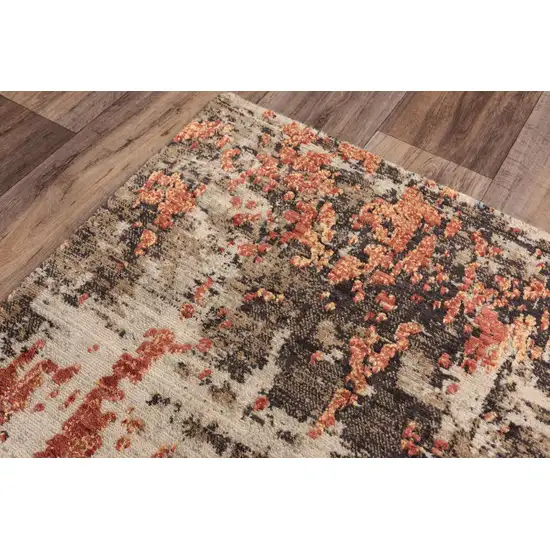Brown Beige And Apricot New Zealand Lambs Wool Abstract Hand Carved Handmade Area Rug Photo 5
