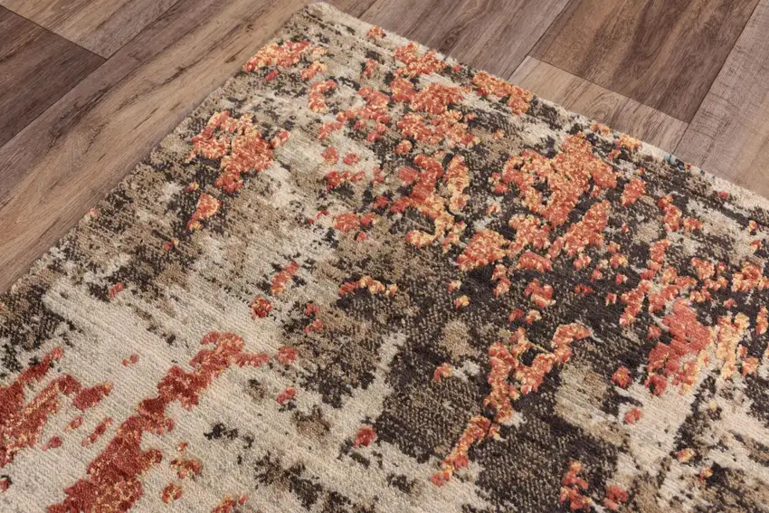 Brown Beige And Apricot New Zealand Lambs Wool Abstract Hand Carved Handmade Area Rug Photo 5