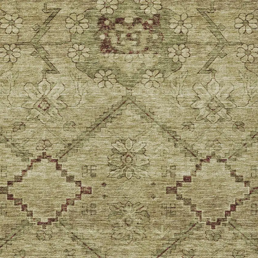 Brown Beige And Artichoke Green Floral Washable Indoor Outdoor Area Rug Photo 6