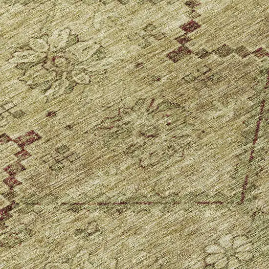 Brown Beige And Artichoke Green Floral Washable Indoor Outdoor Area Rug Photo 8