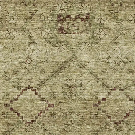Brown Beige And Artichoke Green Floral Washable Indoor Outdoor Area Rug Photo 6