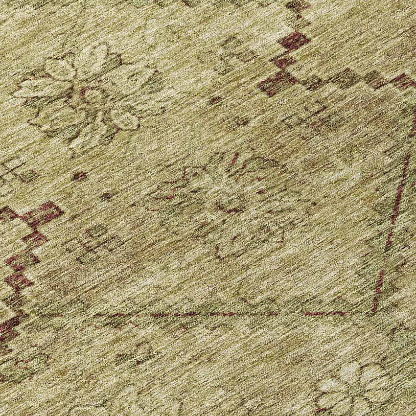 Brown Beige And Artichoke Green Floral Washable Indoor Outdoor Area Rug Photo 8