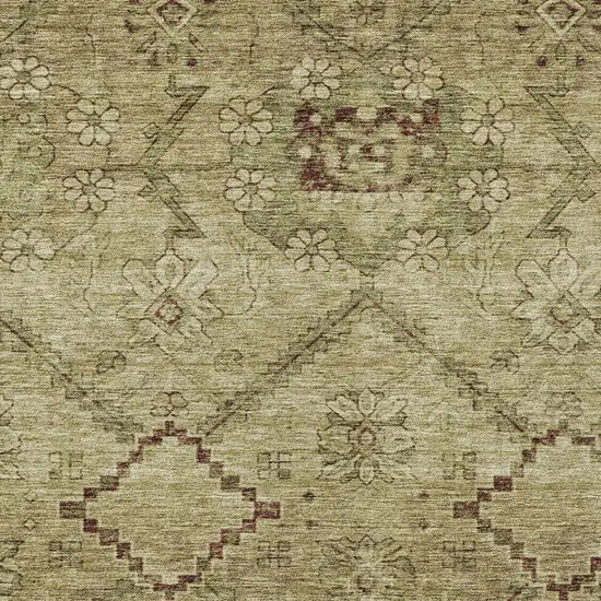 Brown Beige And Artichoke Green Floral Washable Indoor Outdoor Area Rug Photo 6